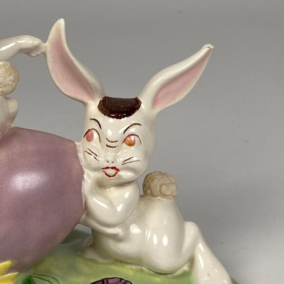 Vintage Holland Mold Anthropomorphic Bunnies Easter Egg Figurine Dated 1960 - Picture 3 of 8
